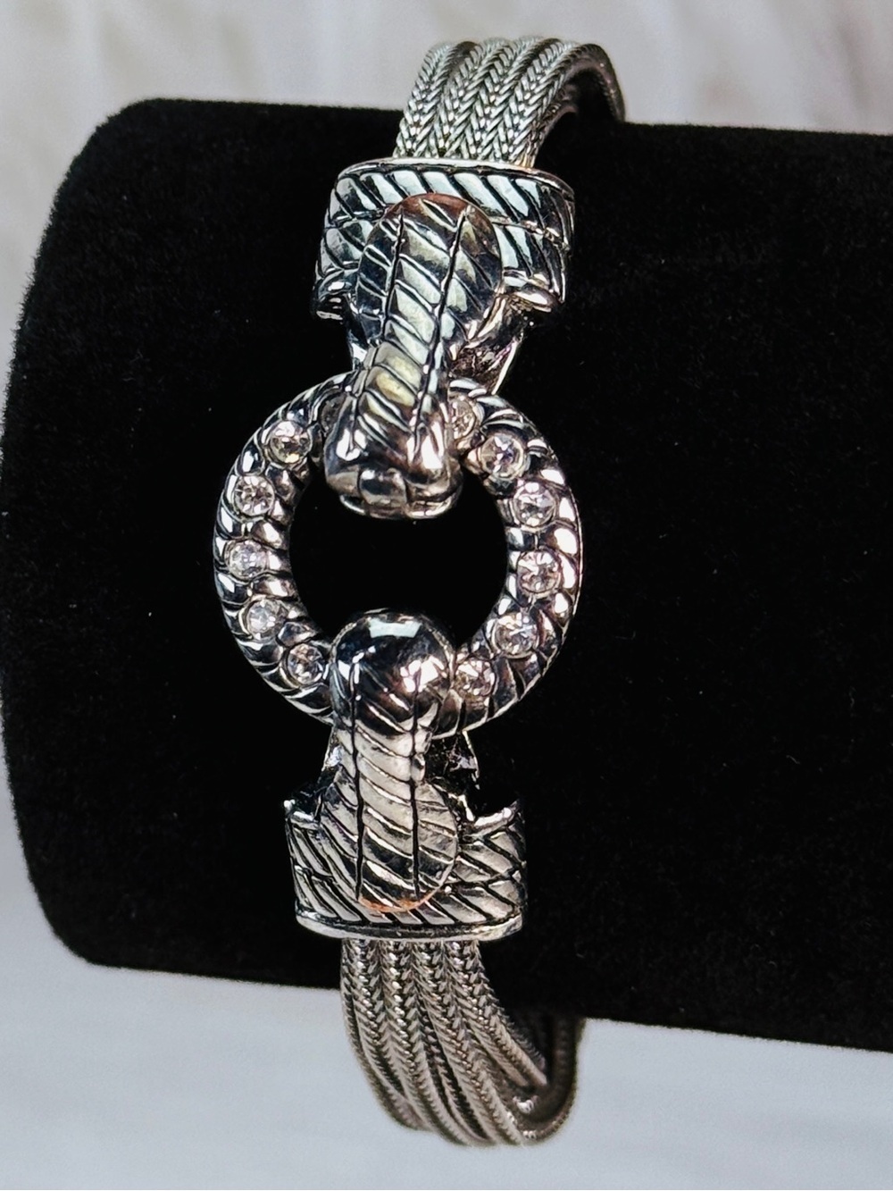 Multi Strand Silver Tone Magnetic Bracelet Rhinestone Accent Statement Bracelet